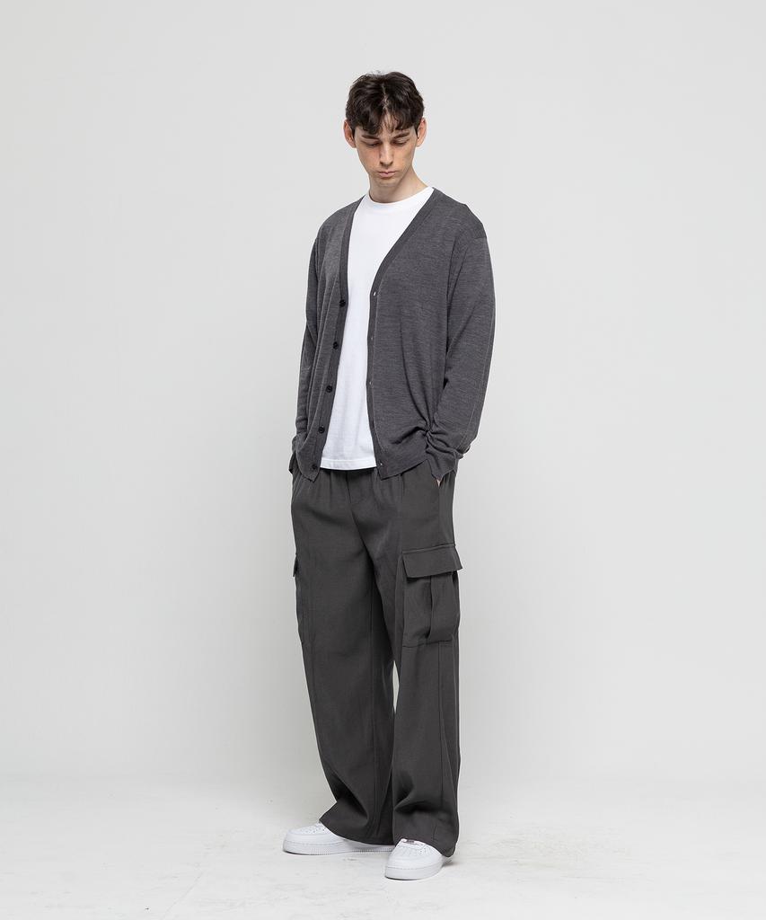CHAMBROS Cargo Pocket Wide Double-Pleat Elastic Slacks [Gray]