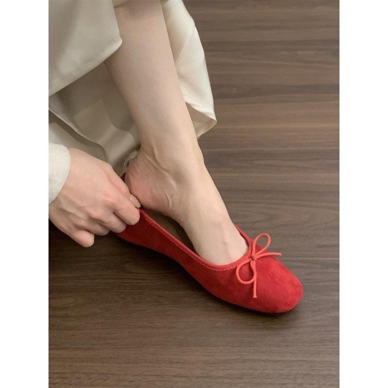 Внутреннее увеличение высоты замша светлый рот красный одинарные туфли женские толстая подошва на одном педале женские туфли с юбкой желтые туфли Doudou