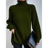 Turtleneck Raglan Long Sleeves Side Split Hem Women Sweater Winter Solid Color Loose Warm Sweater Jumper