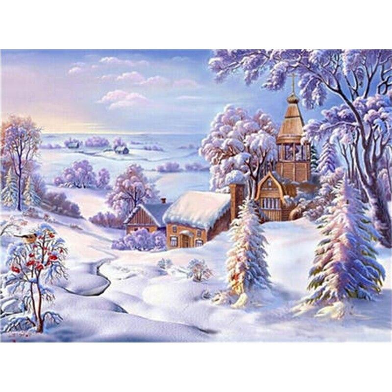 Snow Scenic DIY 5D Diamond Painting Full Round Rhinestone Winter Scenery Diamond Embroidery Cross Stitch Kits Home Decor