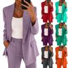Women's Casual Long Sleeve Solid Color Lapel Cardigan Suit Jacket Pants Suit
