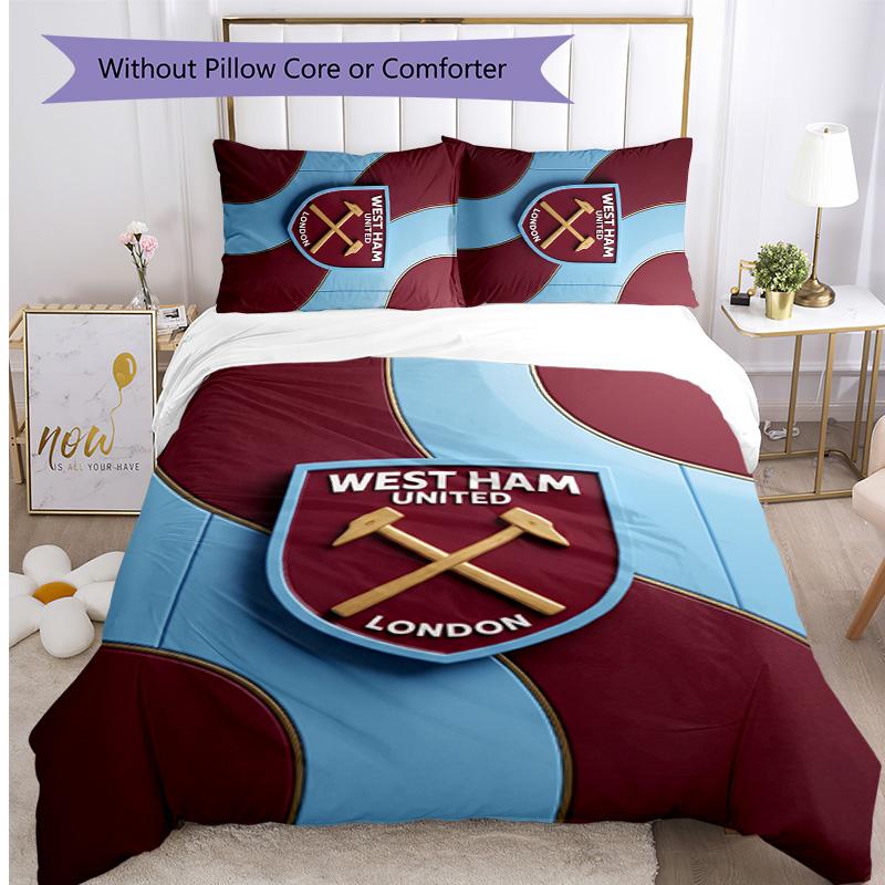 West Ham United Football Printed 3 Pieces Bedding Set, Comfortable Skin Friendly Bedroom Duvet Cover Set