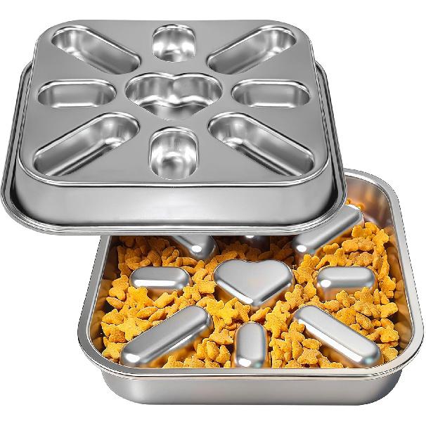 Slow Feeder Dog Bowls with Non-Slip Mat, Stainless Steel Metal Slow Feeder for Small & Medium Dogs, 2 Cups Pet Bowl for Fast Eaters, Slows Down