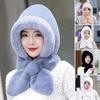 Autumn Winter Warm Hat Plush Lining Windproof Integrated Headwear Scarf for Women Cold Protection 3-in-1 Neck Ears Warmer Plush Hat for Motorcycle EMA