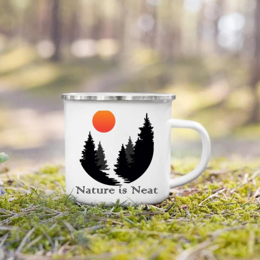 Кружки для кемпинга с принтом «Гора» Кружки для вечеринок у костра Пивные и соковые эмалированные кружки с ручкой «Гора» Кофейные чашки Идеи подарков для кемперов