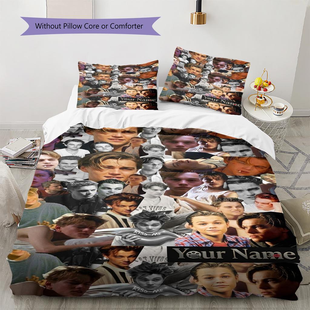 Name Custom Leonardo DiCaprio Pattern Bedding Set Quilt Cover Pillowcase Home Decor Gift (1 * duvet cover + 2 * pillowcase, without core)