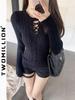 Spicy Girl Slim Fit Hollow Knit Sweater - Long-Sleeved Autumn/Winter Layer for Women