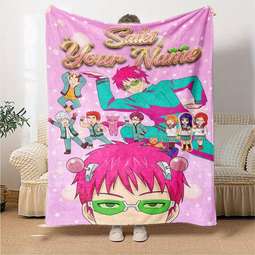 Name Custom Saiki Print Flannel Blanket High Quality Warm Comfortable Cover for All Seasons Perfect for Gifts Home Decor