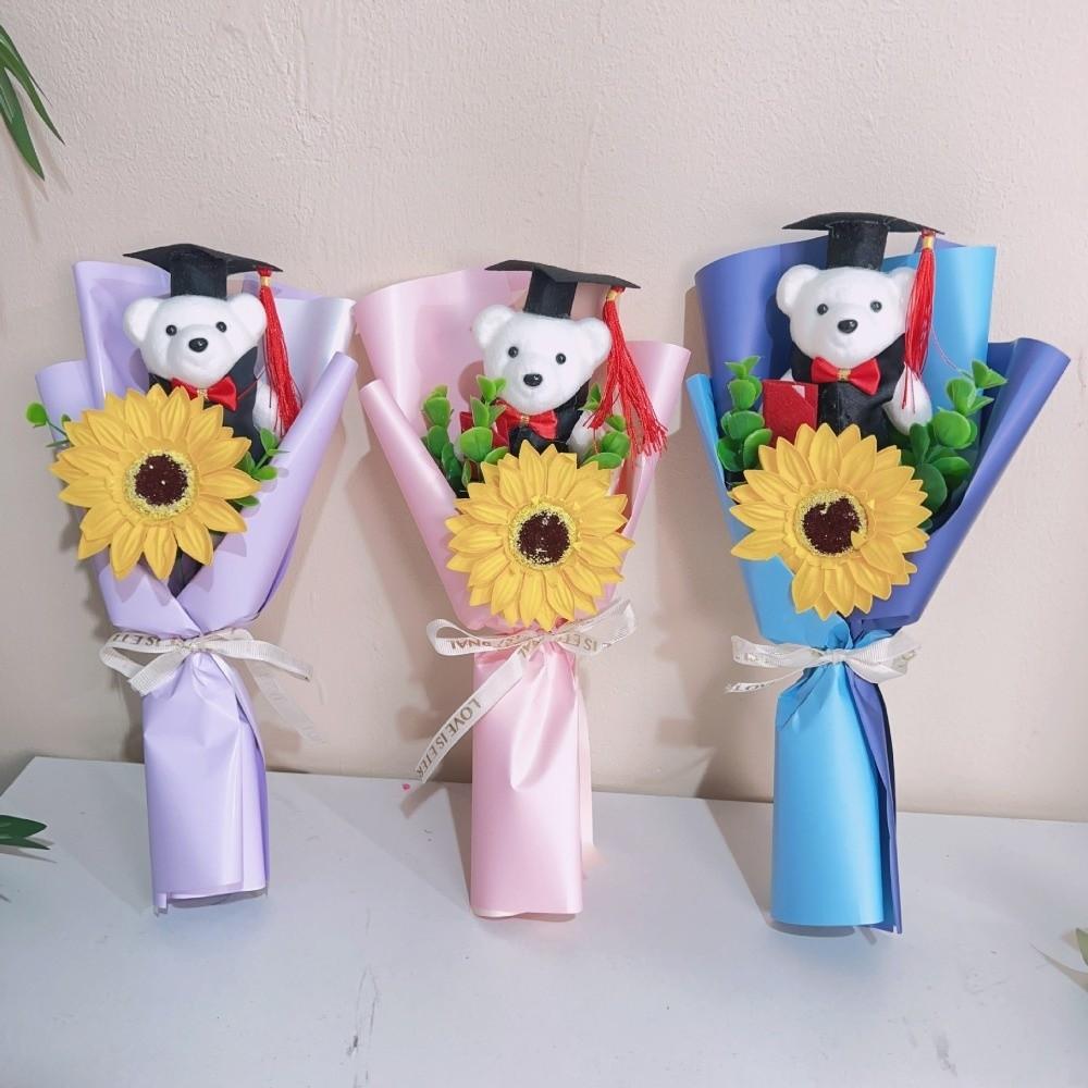 Новый букет подсолнухов с мишкой Dr.Bear Милый мишка Букет на выпускной Церемония вручения дипломов