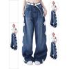 Американские джинсы с принтом ретро-звезд в стиле Instagram, женские летние новые свободные прямые широкие брюки-швабры в стиле High Street