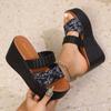 Fashion 2025 Women's Wedge Heel Slippers New PU Leather Elegant Fashion Pattern Design Casual Open-toe Summer Thick-soled Sandals