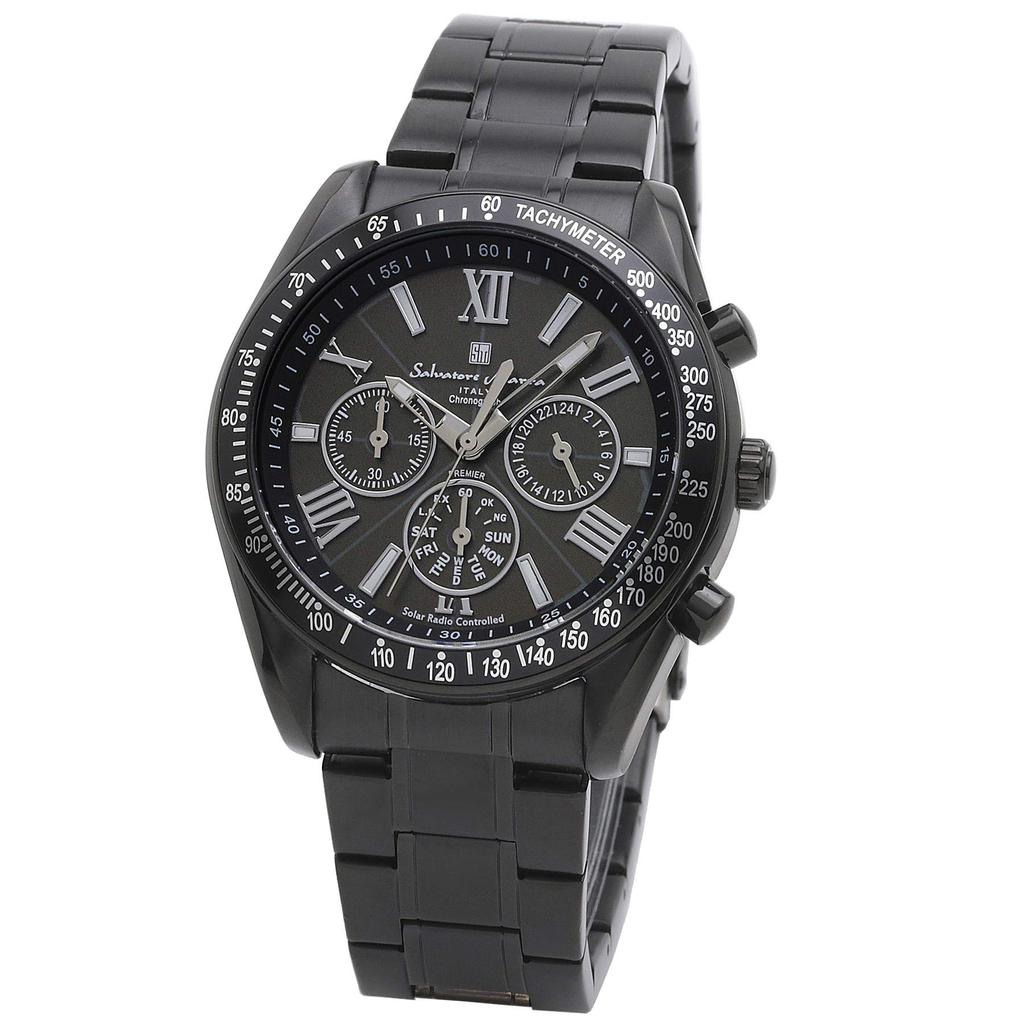 Solar Radio Chronograph Business Watch Waterproof Analog Black with Watch Cloth BKBK [Salvatore Mara] Men's