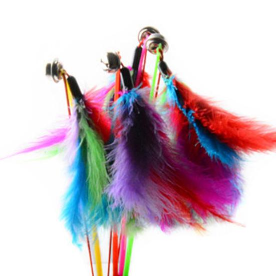 Cat Toys Interactive Funny Multicolor Color Feather Bells Cat Stick for Pet