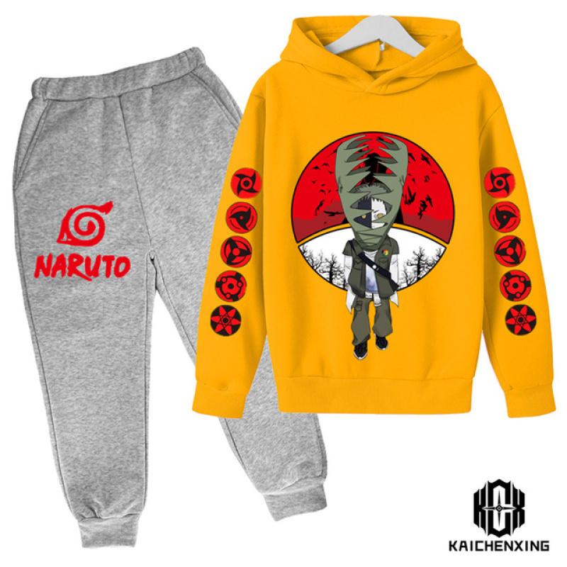 Детский спортивный костюм с капюшоном в стиле аниме Наруто на весну и осень, спортивный костюм для мальчиков и девочек, костюм со штанами и капюшоном для детей