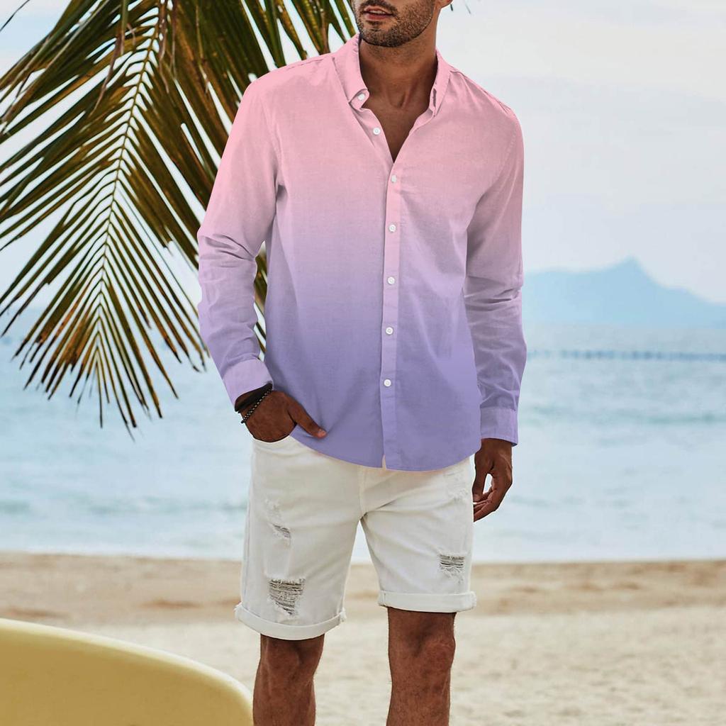 Мужская модная повседневная футболка с длинным рукавом и принтом на пуговицах, рубашка обычного кроя