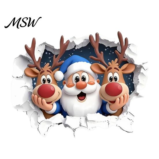 Reindeer Bathroom Decorations Christmas Santa Claus And Elk Toilet Stickers, 3D Wall Breaking Decals, Durable Waterproof Stickers PVC Decorative
