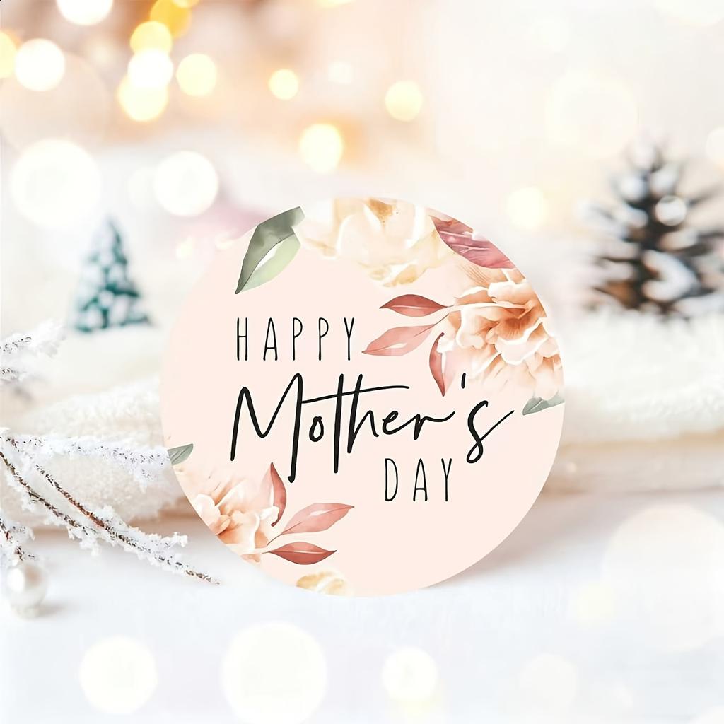 60Pcs Happy Mother's Day Round Stickers Elegant Flower Tags Stickers Greeting Cards Gifts Mother's Day Theme Stickers