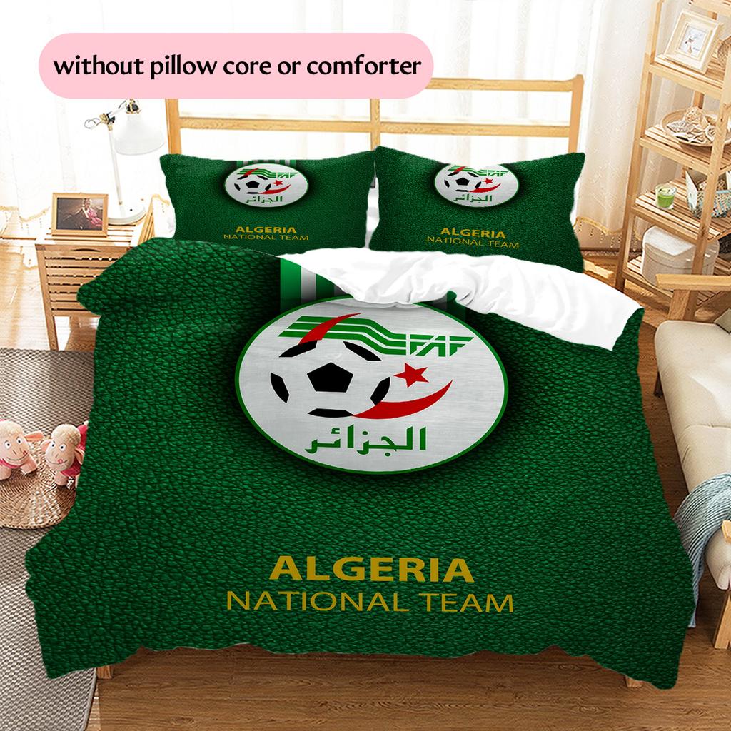 Algeria National Football Team Pattern Bedding Quilt Set Home Decoration Gift (1 * duvet cover + 2 * pillowcase without core)