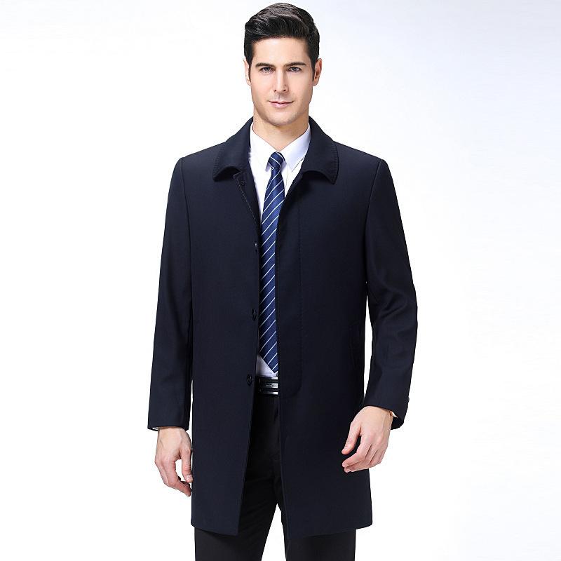 Тренч, мужской плащ средней длины, папина куртка с отложным воротником, модный повседневный однотонный топ для мужчин