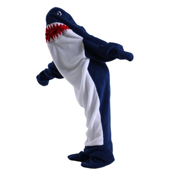 Спальный мешок, мультяшная форма акулы, мягкая фланелевая одежда для кемпинга, семейных прогулок и ночевки, носимое одеяло для взрослых и детей, комбинезон для косплея
