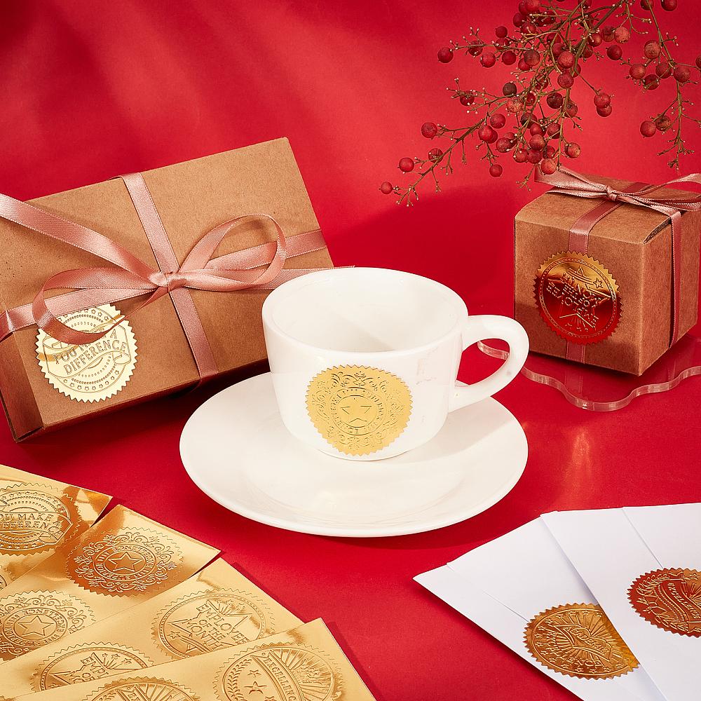 1set 30 Sheets 6 Style Plastic Self Adhesive Gold Foil Embossed Stickers Medal Decoration Sticker Mixed Shape Mixed Patterns 5~22x5~6x0.05cm