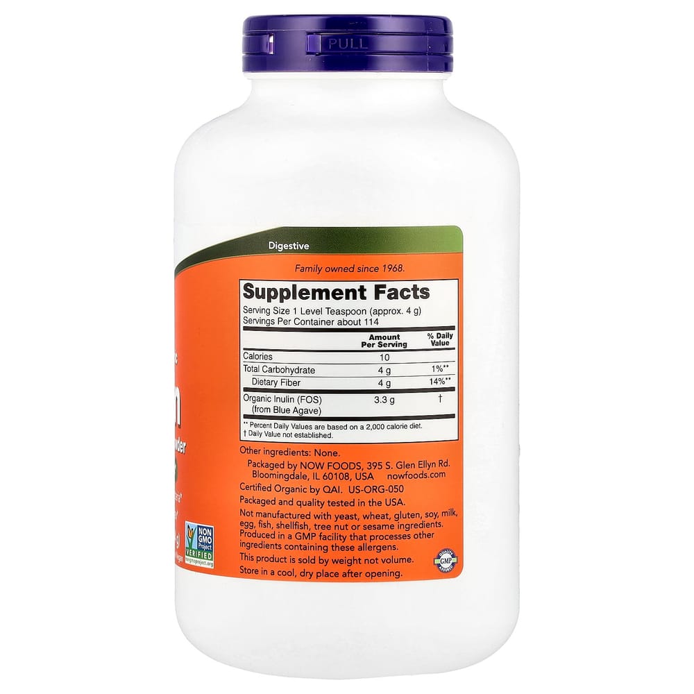 Now Foods Certified Inulin Prebiotic Pure Powder 454g (1lb)