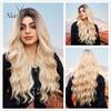 Hairline Lace Wigs Ombre Brown Blonde Synthetic Long Wavy Wigs Dark Root for Women Cosplay High Density Hair Wig