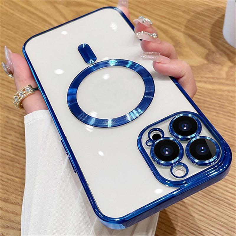 Роскошный прозрачный силиконовый чехол для магнитной зарядки Magsafe для iPhone 16 15 14 Plus 13 12 11 Pro Max с покрытием, противоударный, мягкий чехол