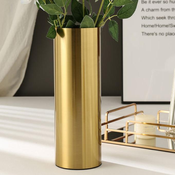 Современная простая прямая ваза для гостиной, настольный цветочный аппарат, гальванический металлический цветок, золотые скандинавские украшения, украшения