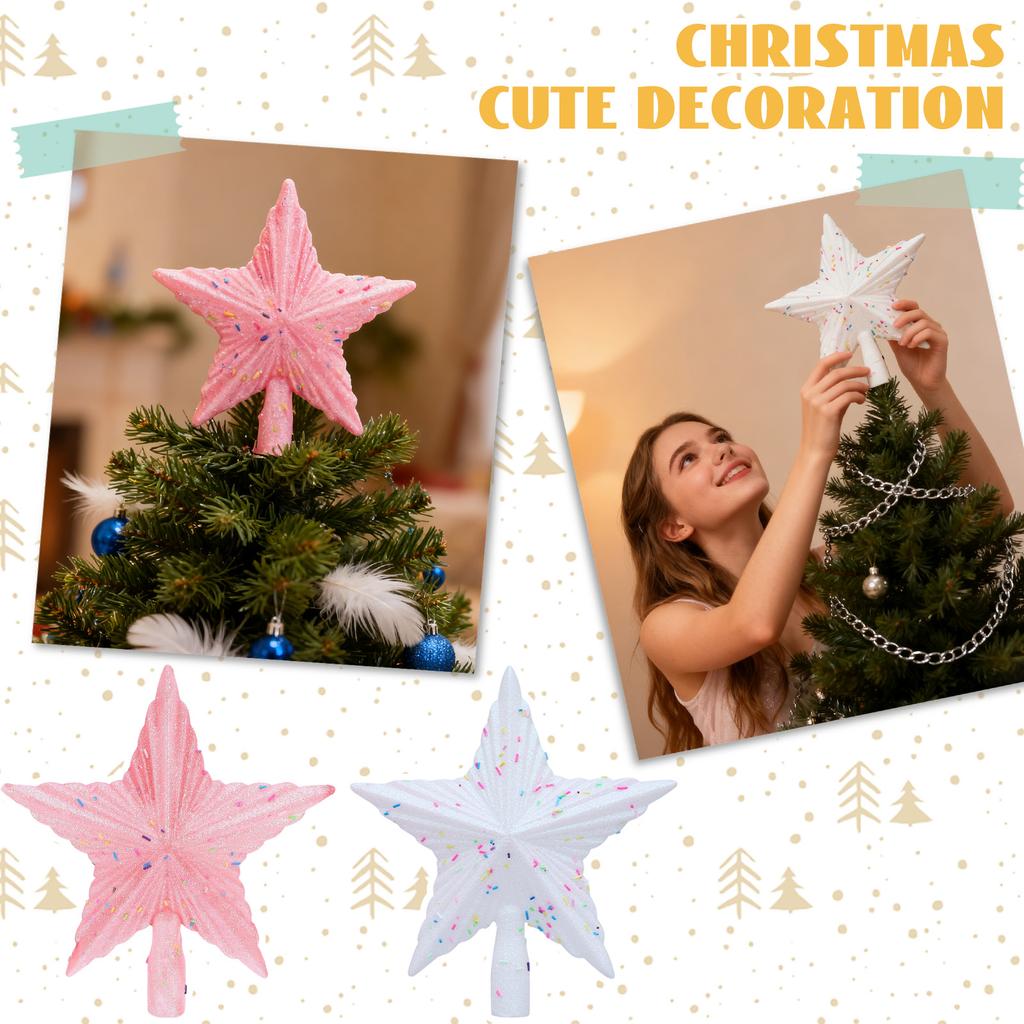 Christmas Tree Star - Shatterproof Star Tree Top Ornament - Glittery Christmas Decoration - 8-inch Plastic Five-Pointed Star Tree Top Ornament