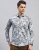 Mens Blue Printed Collared Neck Full Sleeve Slim Fit Shirt