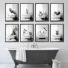 Black White Animals Elephant Penguin Giraffe In Tub Bathroom Wall Art Canvas Painting Posters and Prints Wall Picture Room Decor