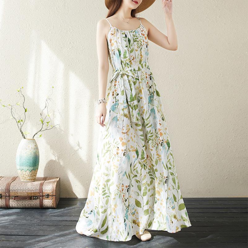 Летнее хлопковое конопляное платье большого размера для пляжного отдыха, путешествий, на бретельках, для женщин, повседневные платья