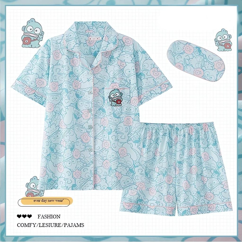 И Низ Хангедон Длинный Короткий Кондиционирование Спереди Нежный на Простой Комплект с Коротким Рукавом [TYBERRY] [Комплект Верх] Пижама, Домашняя одежда, Одежда для отдыха,