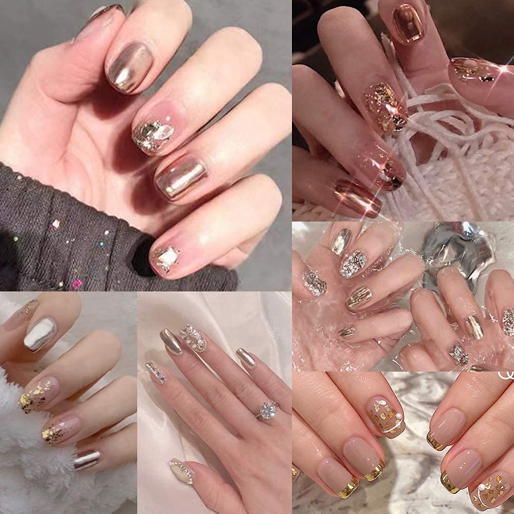 6 Colors Glitter Mirror Rose Gold Nail Polish Set, Long Lasting Shiny Manicure Kit
