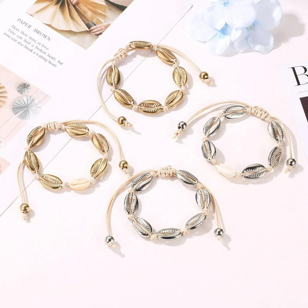 SUMENG New Bohemian Gold Color Cowrie Shell Bracelets for Women Delicate Rope Chain Beads Charm Beach Jewelry Accessories Gifts