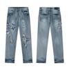 M50 Men's and Women's American Style Trendy Jeans with Fabric Patches, Holes, Embroidery, Casual and Fashionable High Street Pants