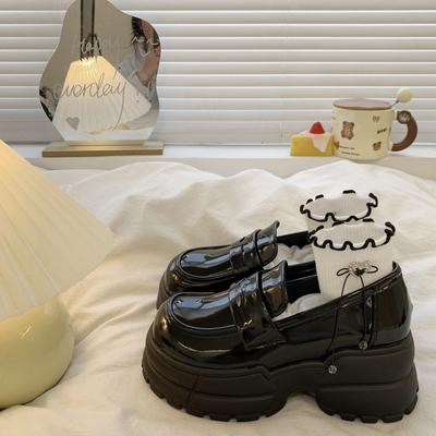 Женские туфли на платформе с одной педалью jk черные мокасины в британском стиле маленькие кожаные туфли женские одинарные туфли 2024 года новые весна, осень и зима