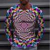 Spring and Autumn Round Neck 3D Colorful Geometric Pattern Printed Top Fashionable Casual Optical Illusion Long Sleeved Men's T-shirts