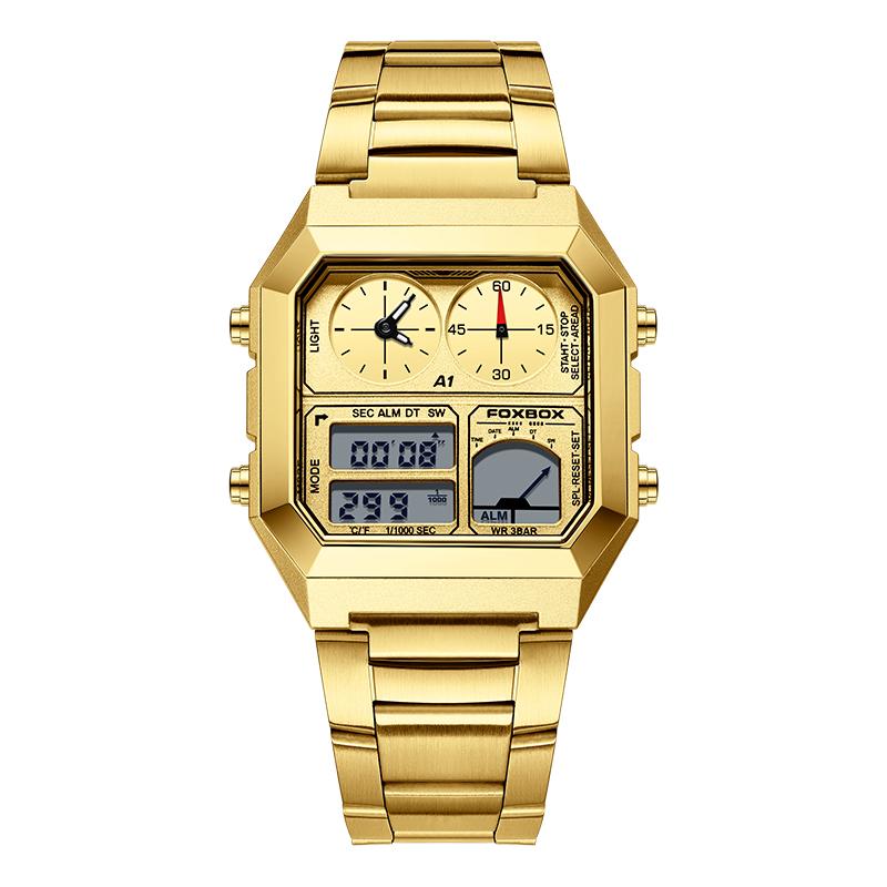 FOXBOX Мужские часы с подсветкой дисплея Спортивные шагомеры Цифровые часы с обратным отсчетом Календарь Часы