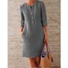 Plus Size Women Long Sleeve Ruched Dress with Pockets Cotton Linen Blend Casual Party Knee Length O Neck Solid Color Dress