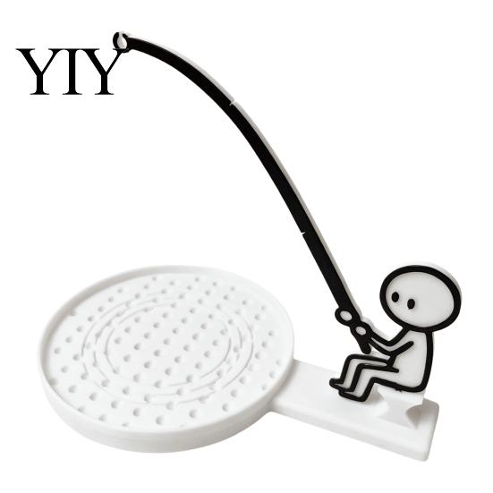 Tea Bag Holder for Glass Cup Fishing Man with Coaster, Cute Stick Figure Minimalist Anti-drip Coaster Holder, Funny Desk Drip Catcher, Novelty
