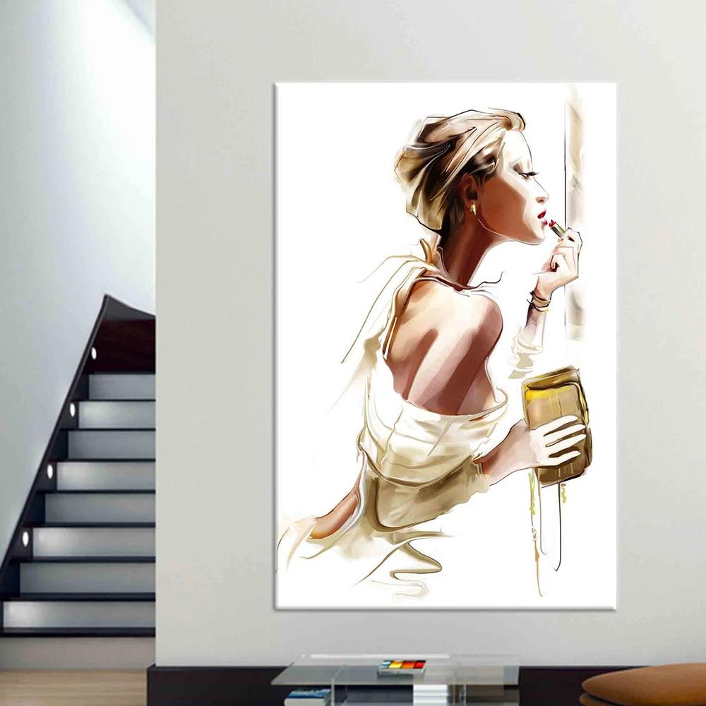 Минималистичный для женщин, наносящий помаду, холст, картина с художественным изображением, современная мода, настенные постеры, принты для гостиной, спальни, украшение для дома