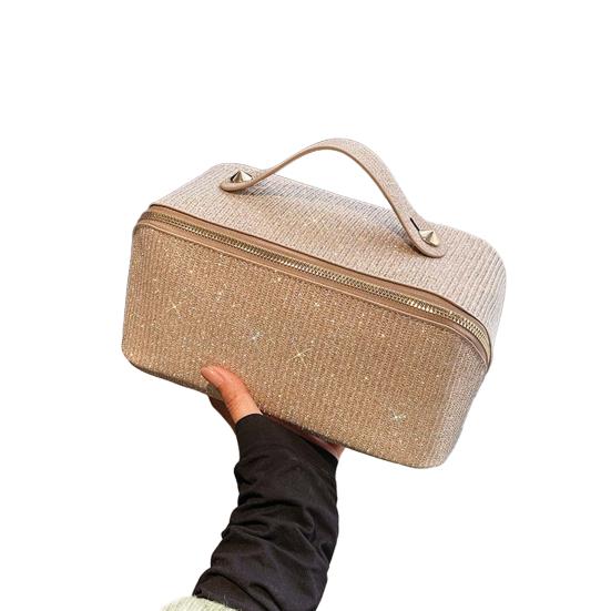 Косметичка с ручкой, блестящая поверхность, съемный дизайн, застежка-молния, большая вместимость, водонепроницаемые дорожные туалетные принадлежности