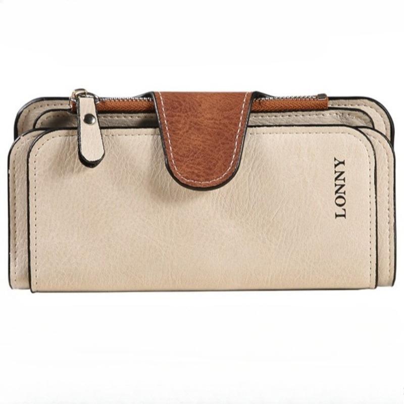 Женский длинный кошелек с зажимом для денег из ПУ кожи, трехслойный, женские кошельки-клатчи, цветной блок, ретро, кошелек для монет, держатель для карт