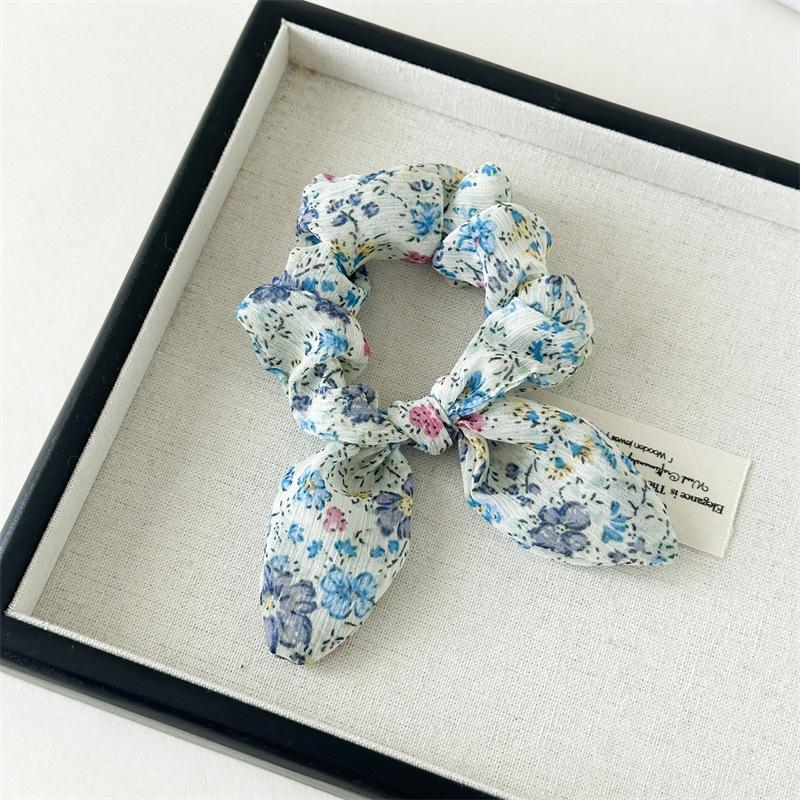 Romantic Floral Print Scrunchies Soft Chiffon Hair Ties Summer Sweet Garden Style Hair Accessories For Teen Girls Party