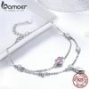 BAMOER Romantic New 925 Sterling Silver Sweet Heart Pink CZ Double Layers Bracelets