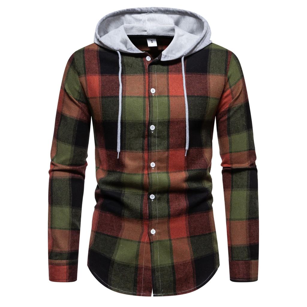 Мужские классические клетчатые рубашки в стиле ретро, ​​рубашка-рубашка с длинным рукавом и регулируемым капюшоном, повседневная клетчатая рубашка для мужчин, легкие рабочие рубашки