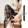 145 Women's Brown Vintage Plaid Wide-Leg Pants, High Waist, Fleece-Lined, Petite Size, Casual Autumn/Winter Style.