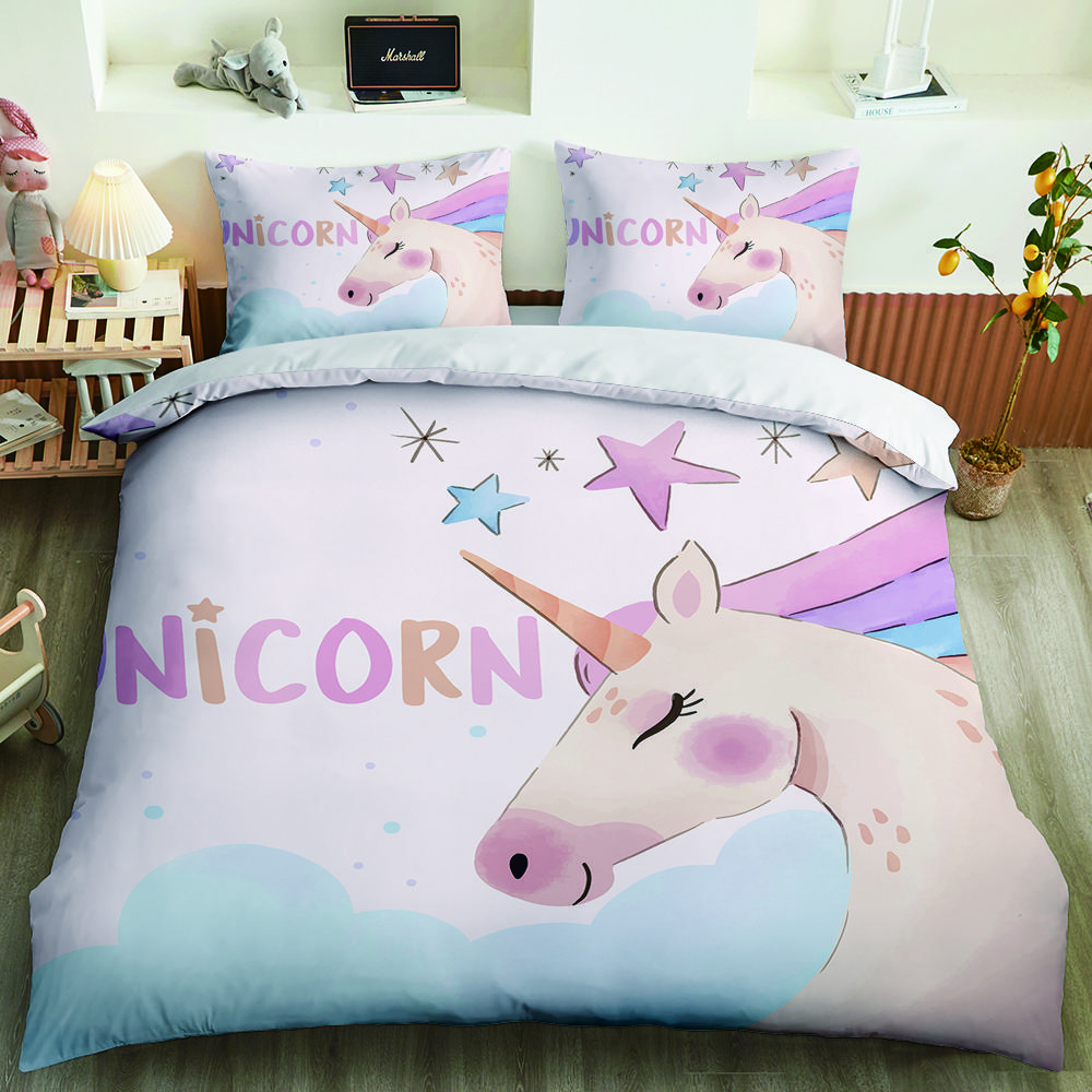 Каваи Единорог Красочный Светящийся Единорог Детский Постельный Комплект Для Девочек Розовый Делюкс Пододеяльник Постельный Комплект Кинг Квин Пододеяльник